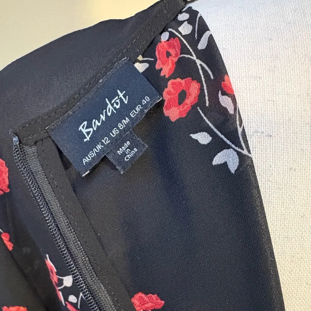 NWT Bardot Black Floral Long Sleeve Poppy Print Mini Dress - Picture 10 of 13